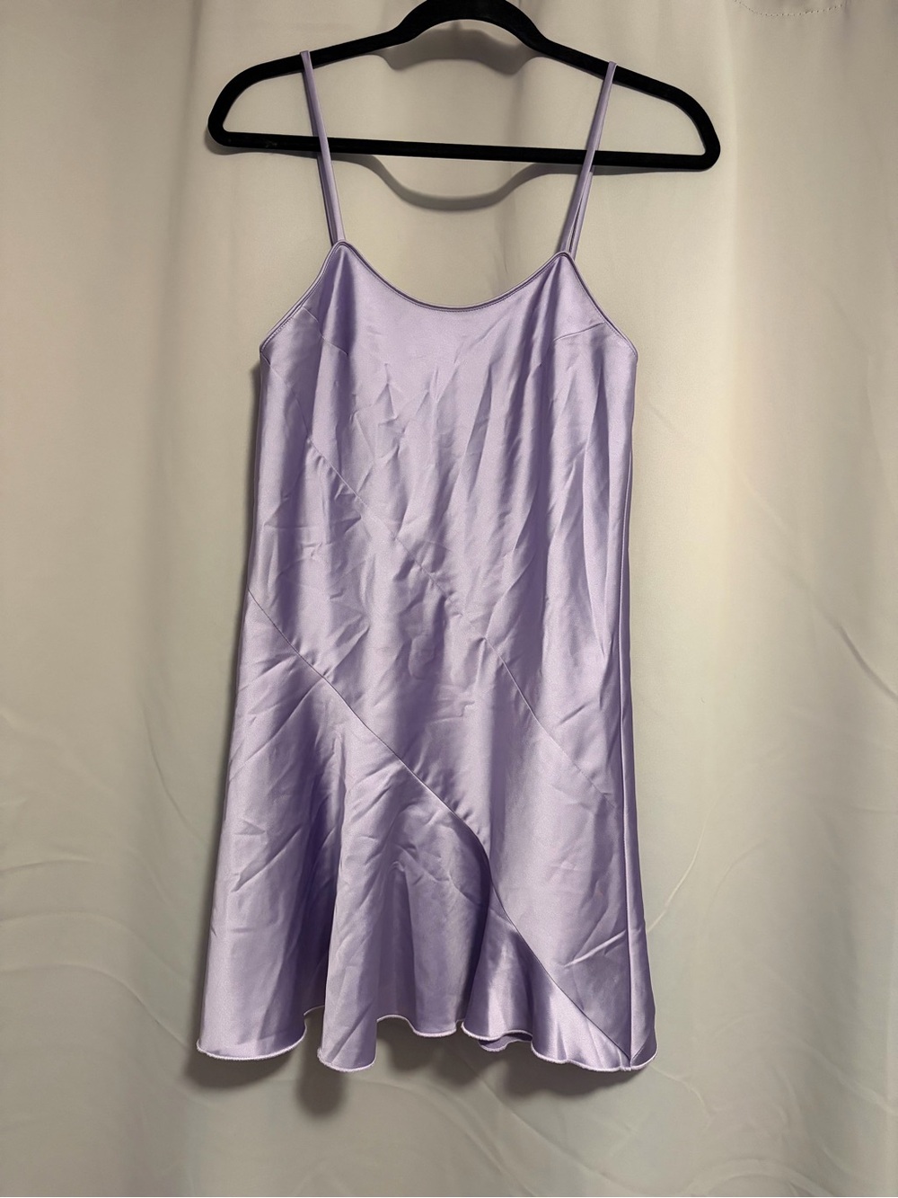Free People x Anna Sui Slip Mini Dress in Lilac Satin with Spaghetti Straps